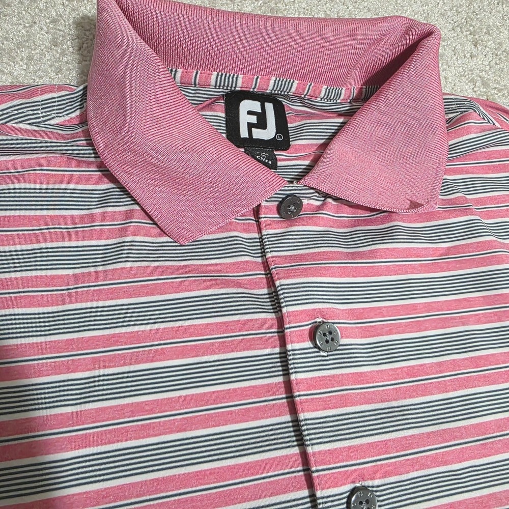 FootJoy Polo Shirt Mens L Pink Grey Striped ProDry Performance Short Sleeve Golf